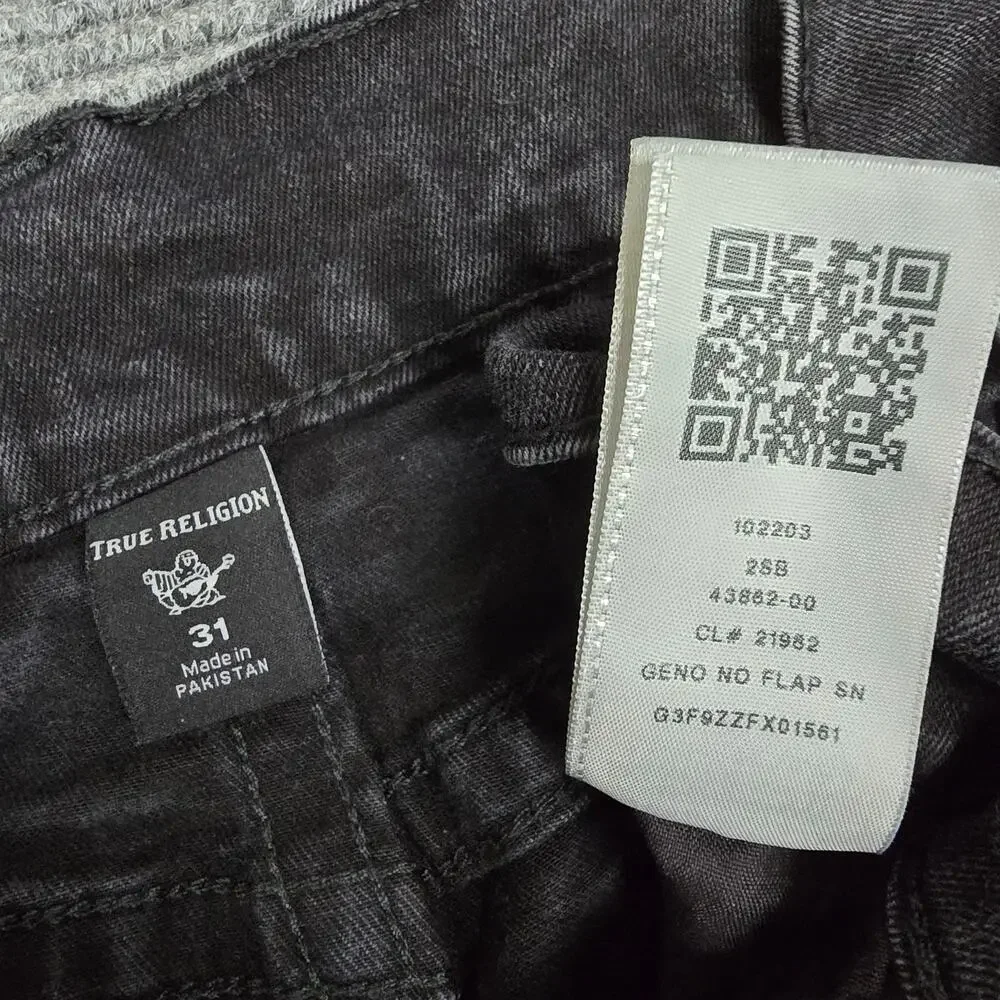 True Religion Geno Jeans Mens 31x28 Black Relaxed Slim Straight Hemmed Denim